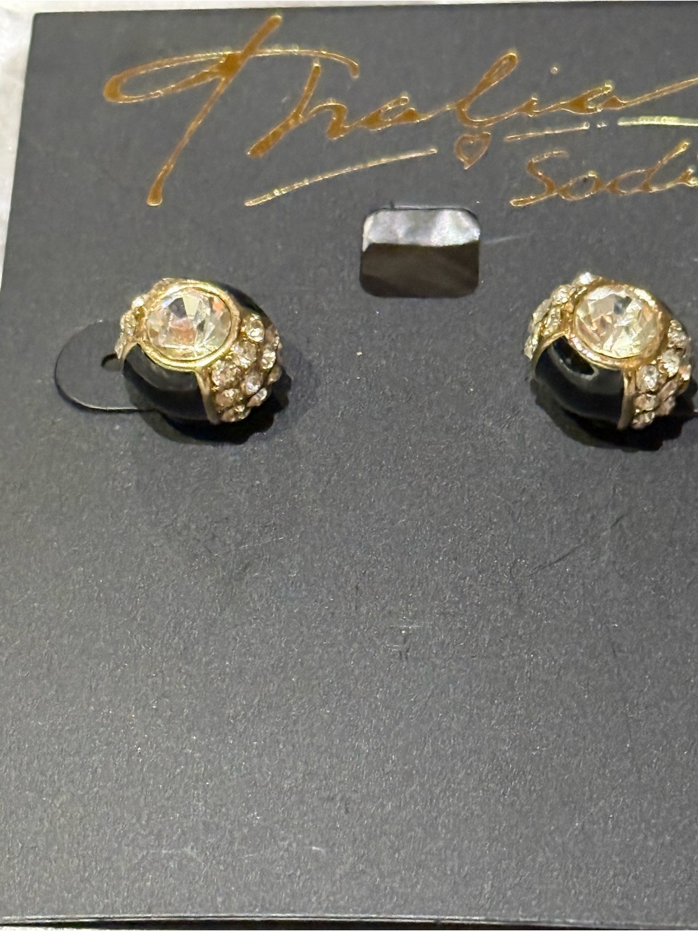 Thalia Sodi Gold-Tone Black Enamel & Rhinestone Crystal Stud Earrings